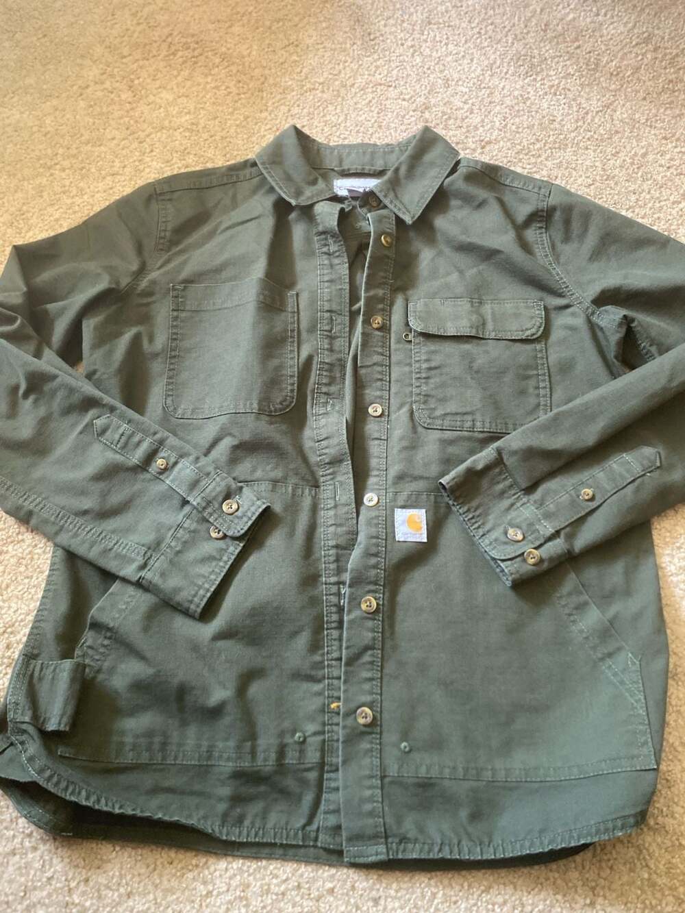 Carhartt Button Up Long Sleeve Work Shirt Size M(8/10) Green